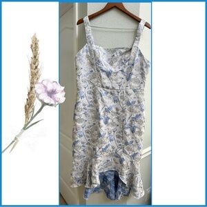 JJs House women’s XXL Blue and White Floral Midi Dress jacquard zip back EUC